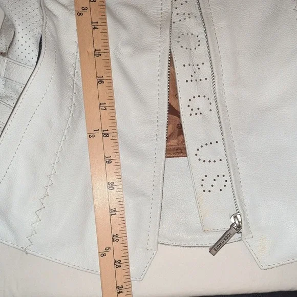 Icon Moto Leathers White Leather Motorcycle Biker Riding Jacket Buckle Side Sm - Picture 15 of 16